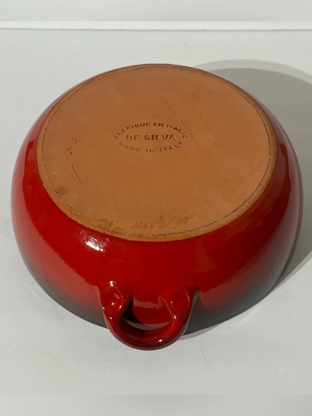 Vintage DE SILVA Italy Red Glazed Terracotta Double Handled Casserole Dish/Bowl